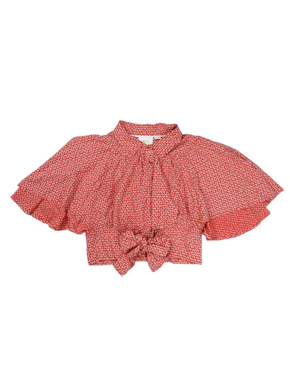 Anthropologie Maeve Red Floral Tie Front Blouse Womens Size 8 Flutter Sleeve